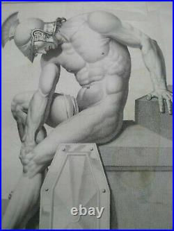 Rarissime très grand format gravure XIXème curiosa nu masculin soldat romain