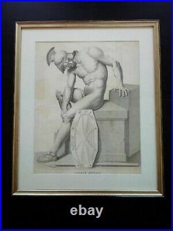 Rarissime très grand format gravure XIXème curiosa nu masculin soldat romain