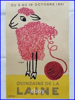 Raymond SAVIGNAC Affiche Lithographie QUINZAINE de LA LAINE 1951 Couleur Mouton