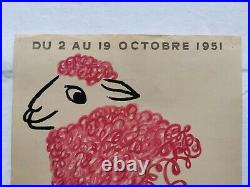 Raymond SAVIGNAC Affiche Lithographie QUINZAINE de LA LAINE 1951 Couleur Mouton