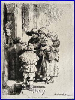 Rembrandt gravure les Trois Mendiants Beggars Receiving Alms 1648