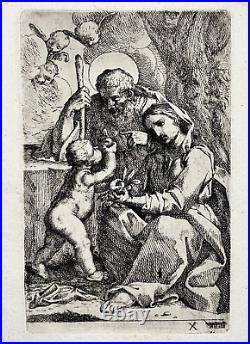 Sacra Famiglia GRAVURE Eau Forte MARCANTONIO BELLAVIA Sainte Famille XVII°