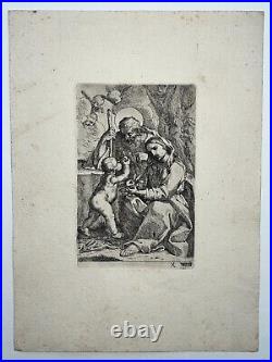 Sacra Famiglia GRAVURE Eau Forte MARCANTONIO BELLAVIA Sainte Famille XVII°
