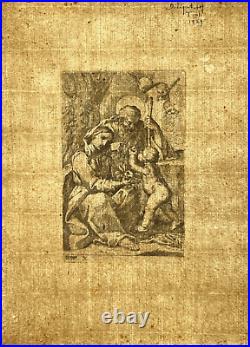 Sacra Famiglia GRAVURE Eau Forte MARCANTONIO BELLAVIA Sainte Famille XVII°
