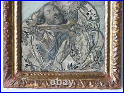 Salomé et tête de Jean-Baptiste, soie, papier, fils d'or, cadre bois doré 18ème Salomé et tête de Jean-Baptiste, soie, papier, fils d'or, cadre bois doré 18ème