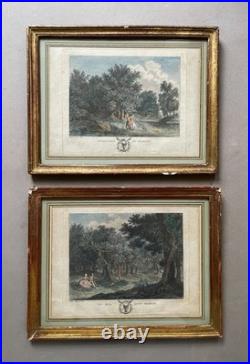 Scènes galantes, paire de gravures par Clementi, cadres d'époque, XVIIIe
