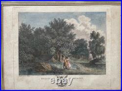 Scènes galantes, paire de gravures par Clementi, cadres d'époque, XVIIIe