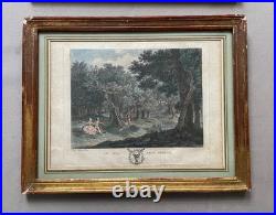 Scènes galantes, paire de gravures par Clementi, cadres d'époque, XVIIIe