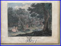 Scènes galantes, paire de gravures par Clementi, cadres d'époque, XVIIIe