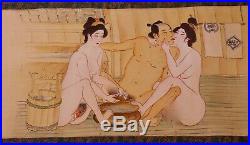 Shunga, estampes Japonaise érotiques. Rouleau Makemono 540 cm x 29 cm sur soie
