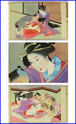 Shunga, estampes Japonaise érotiques. Rouleau Makemono époque Meiji sur soie
