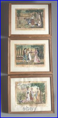 Suite de 3 Gravures Aquarellées XVIIIè LE PRINTEMPS L'ÉTÉ L'AUTOMNE
