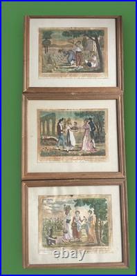 Suite de 3 Gravures Aquarellées XVIIIè LE PRINTEMPS L'ÉTÉ L'AUTOMNE