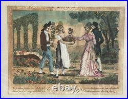 Suite de 3 Gravures Aquarellées XVIIIè LE PRINTEMPS L'ÉTÉ L'AUTOMNE