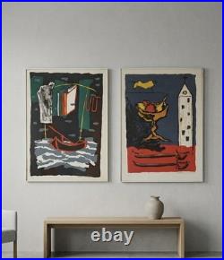Suite de deux lithographies originales couleurs -1987 Signées- Christian Vialard