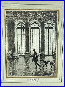 Superbe GRAVURE, intitulée l'homme au lévrier à Versailles signée Drian