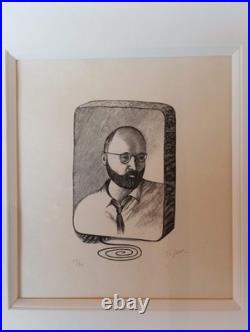 TOPOR Portrait de Pierre Alechinsky sur une pierre lithographique, Signé Et