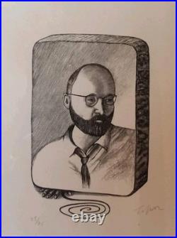 TOPOR Portrait de Pierre Alechinsky sur une pierre lithographique, Signé Et