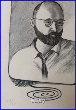 TOPOR Portrait de Pierre Alechinsky sur une pierre lithographique, Signé Et