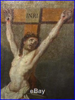 Tableau Ancien XVII Eme-christ En Croix-hst-ecole Du Nord-religieux