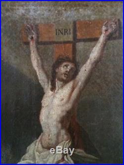 Tableau Ancien XVII Eme-christ En Croix-hst-ecole Du Nord-religieux