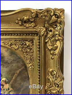 Tableau / Cadre Oval En Bois Et Stuc Doré (gravure Aquarellée) Style Louis XV