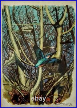 Tableau Robert Hainard 1906-99 Martin Pêcheur 1958 Reproduction Lithographique