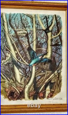 Tableau Robert Hainard 1906-99 Martin Pêcheur 1958 Reproduction Lithographique