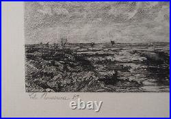 Théodore ROUSSEAU Plaine et marais Gravure, Signée #Durand Ruel-1873