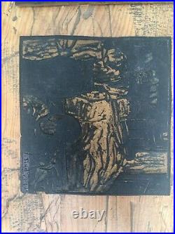 Tres Beau 4 Linogravure Plaque Lino Plaques Ancienne Pour Gravure Signé Cmc