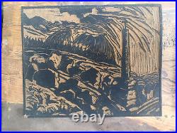 Tres Beau 4 Linogravure Plaque Lino Plaques Ancienne Pour Gravure Signé Cmc