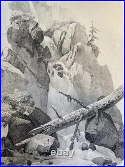 Très Belle Gravure Arbre Chute Eau Tronc Delpech Remond 1829 Lithographie Ancien