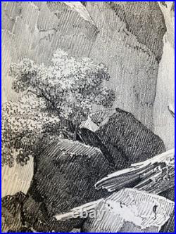 Très Belle Gravure Arbre Chute Eau Tronc Delpech Remond 1829 Lithographie Ancien