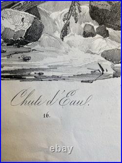 Très Belle Gravure Arbre Chute Eau Tronc Delpech Remond 1829 Lithographie Ancien