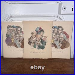 Trois gravures caricatures en couleur par L. Boilly 1825 W916