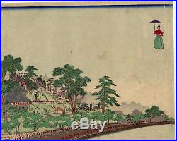 UWEstampe japonaise Empereur Meiji courses cheval à Ueno Chikanobu 29 J37 M11