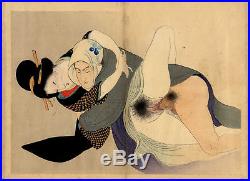 UWEstampe japonaise érotique shunga originale Eisen Tomioka 1900 31 H30 D08