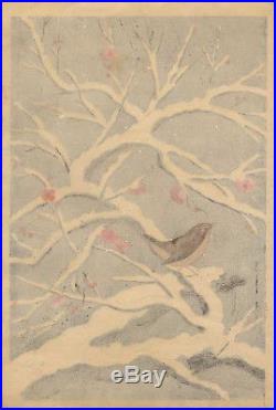 UWEstampe japonaise originale Bakufu Ohno oiseau sur arbre enneigé 33 L33