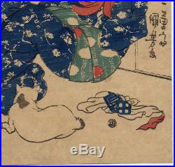 UWEstampe japonaise originale Kuniyoshi geisha et chat 38 O39 L60