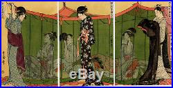 UWEstampe japonaise triptyque courtisanes Utamaro 32 H51 F58