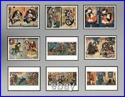 Utagawa Kunisada (1786-1865) Ancienne Estampe Japonaise Tryptique (6)