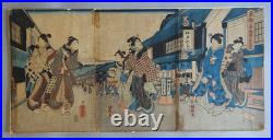 Utagawa Kuniteru (1808-1876) estampe japonaise grand triptyque XIXème