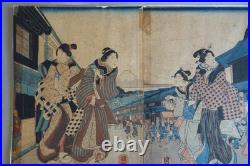 Utagawa Kuniteru (1808-1876) estampe japonaise grand triptyque XIXème