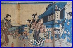 Utagawa Kuniteru (1808-1876) estampe japonaise grand triptyque XIXème