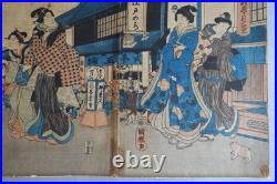 Utagawa Kuniteru (1808-1876) estampe japonaise grand triptyque XIXème