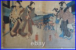 Utagawa Kuniteru (1808-1876) estampe japonaise grand triptyque XIXème