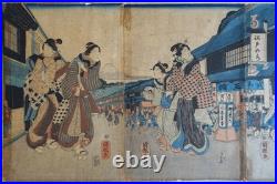 Utagawa Kuniteru (1808-1876) estampe japonaise grand triptyque XIXème