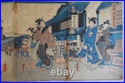 Utagawa Kuniteru (1808-1876) estampe japonaise grand triptyque XIXème