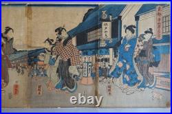 Utagawa Kuniteru (1808-1876) estampe japonaise grand triptyque XIXème