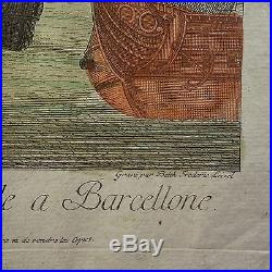 VUE D'OPTIQUE BARCELLONE ESPAGNE XVIIIe gravé par Frédéric LEIZEL